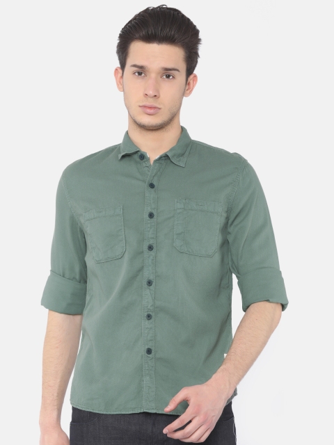 

Cherokee Men Green Contemporary Slim Fit Self-Design Casual Shirt