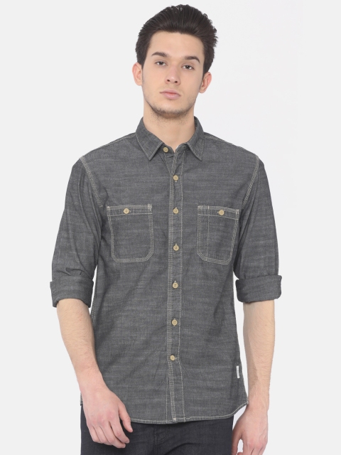 

Cherokee Men Grey Contemporary Slim Fit Solid Casual Denim Shirt