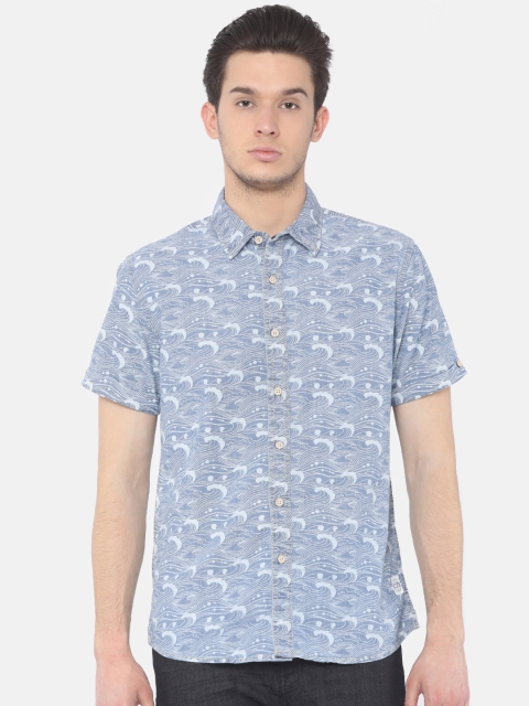 

Cherokee Men Blue Chambray Contemporary Slim Fit Printed Casual Shirt