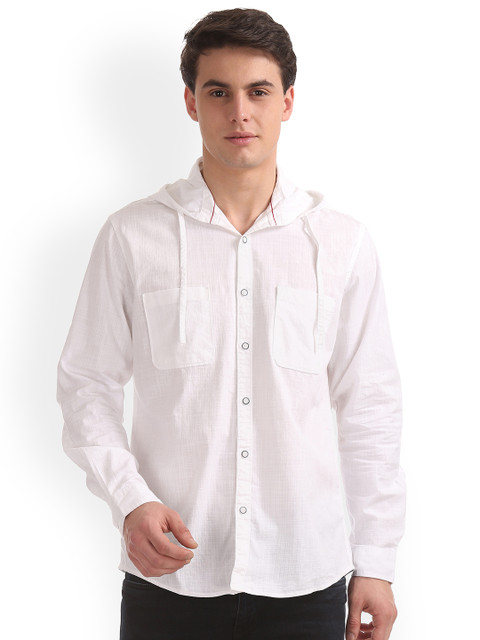 

Colt Men White Regular Fit Solid Casual Hooded Shirt