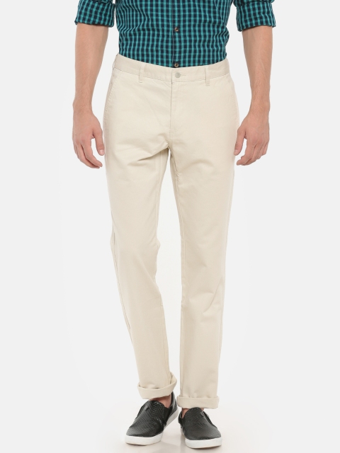 

Ruggers Men Cream-Coloured Solid Urban Slim Fit Chinos