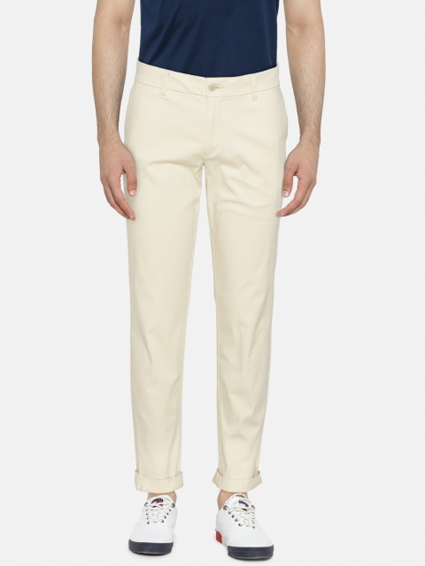 

Ruggers Men Cream-Coloured Tapered Fit Solid Chinos