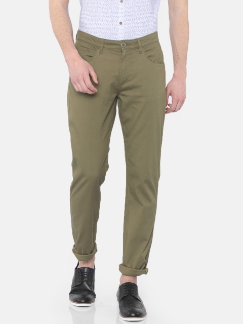 

Cherokee Men Olive Green Regular Fit Solid Trousers