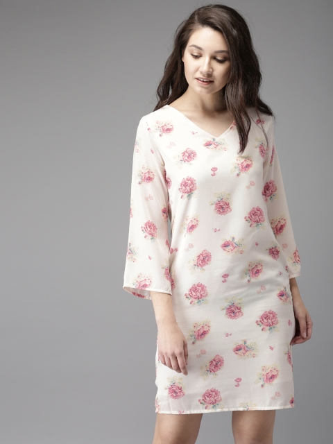 

HERE&NOW Women Cream-Coloured Printed A-Line Dress