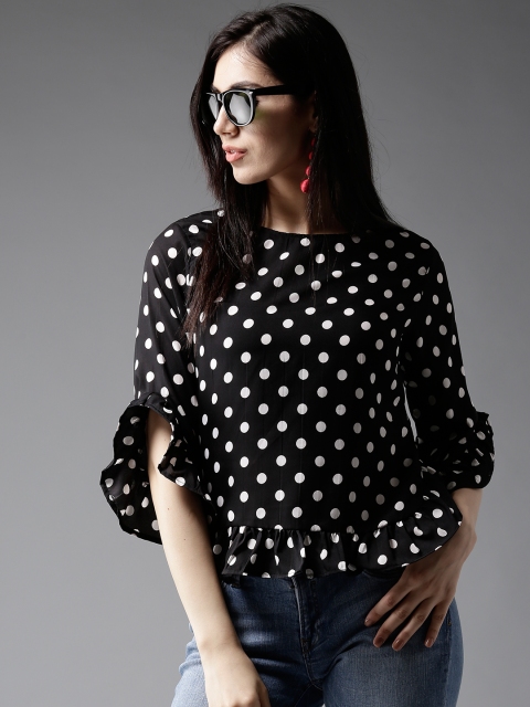 

HERE&NOW Women Black & Off- White Printed Top