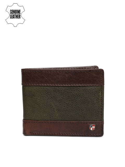 

U.S. Polo Assn. Men Brown & Green Colourblocked Two Fold Wallet