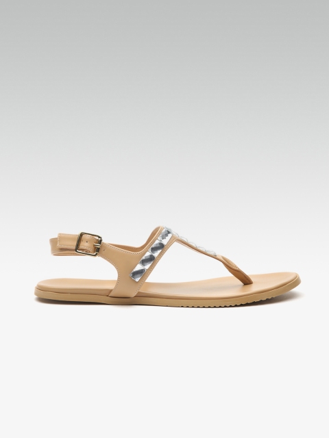 

HEATWAVE Women Camel Brown Solid T-Strap Flats
