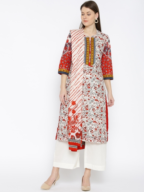 

Biba Women Off-White Printed Kurta with Palazzos & Dupatta