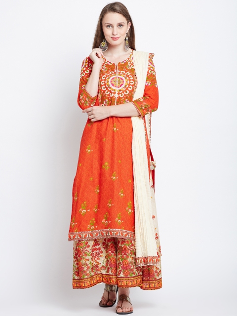 

Biba Women Red & Beige Printed Kurta with Palazzos & Dupatta