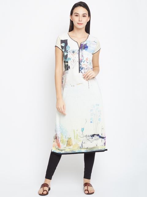 

Biba Women Off-White Printed Straight Kurta