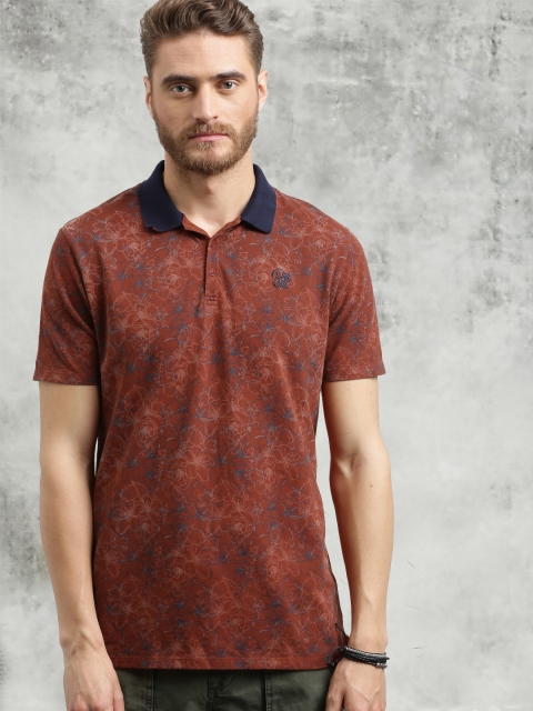 

Breakbounce Men Brown Printed Polo Collar T-shirt