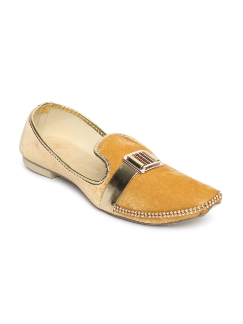 

RG DESIGNERS Men Mustard Yellow Velvet Mojaris
