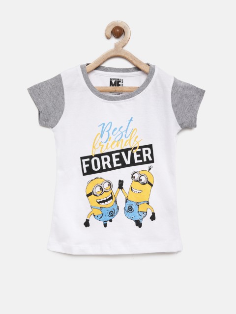 

YK Minion Girls White Printed Round Neck T-shirt