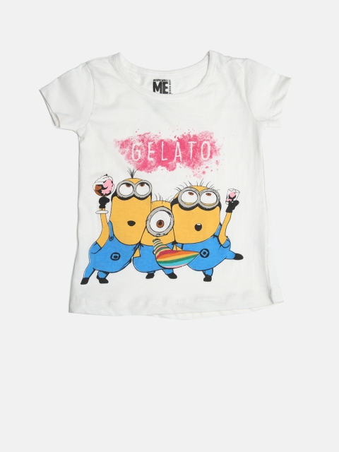 

YK Minion Girls White Printed Round Neck T-shirt