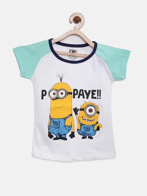 

YK Minion Girls White Printed Round Neck T-shirt