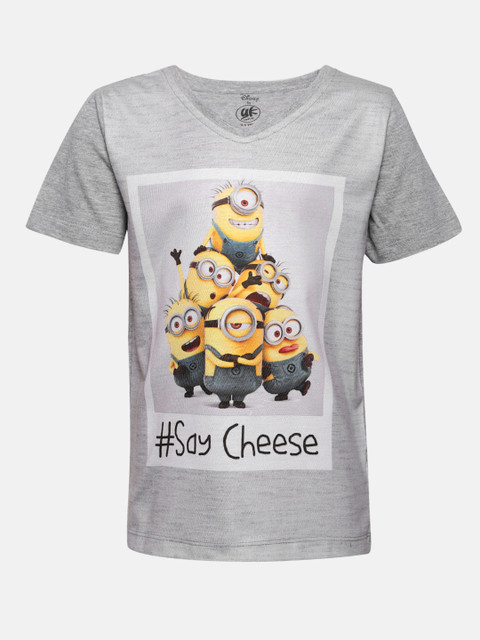 

YK Minion Boys Grey Melange Printed V-Neck T-shirt