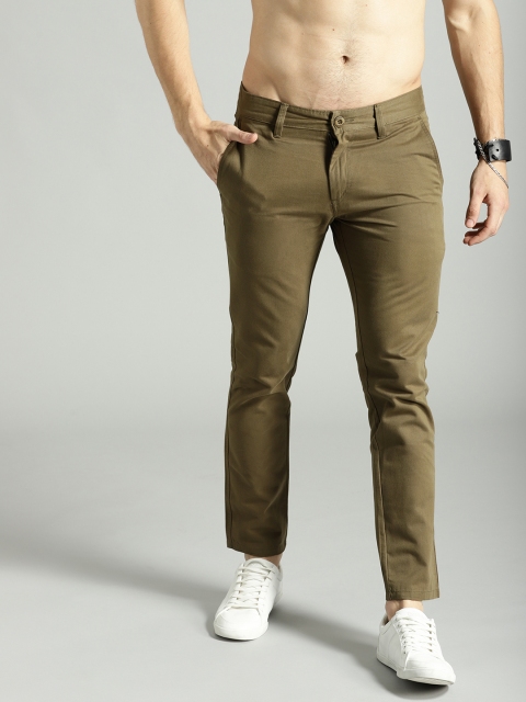

Roadster Men Olive Green Regular Fit Solid Ankle-Length Trousers