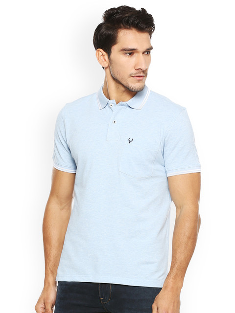 

Allen Solly Men Blue Solid Polo Collar Pure Cotton T-shirt