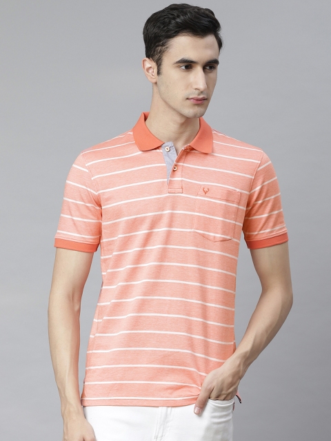 

Allen Solly Men Coral Orange & White Striped Polo Collar T-shirt