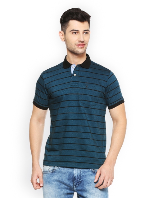 

Allen Solly Men Blue Striped Polo Collar T-shirt