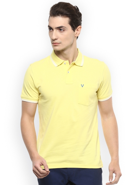 

Allen Solly Men Yellow Self Designed Polo Collar T-shirt