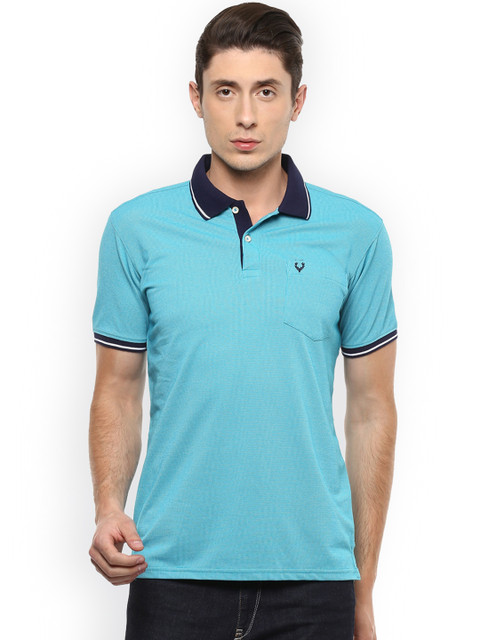 

Allen Solly Men Blue Self Design Polo Collar T-shirt