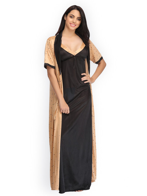 

Clovia Black Printed Nightdress NS0801P24