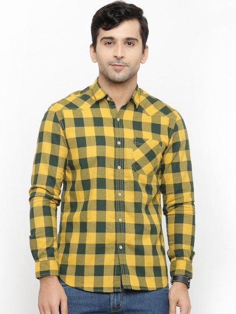 

Numero Uno Men Yellow & Green Checked Casual Shirt