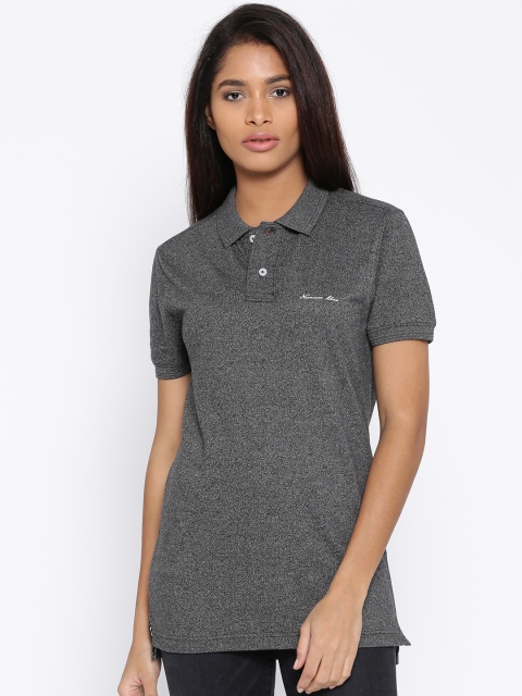 

Numero Uno Women Charcoal Grey Solid Polo Collar T-shirt