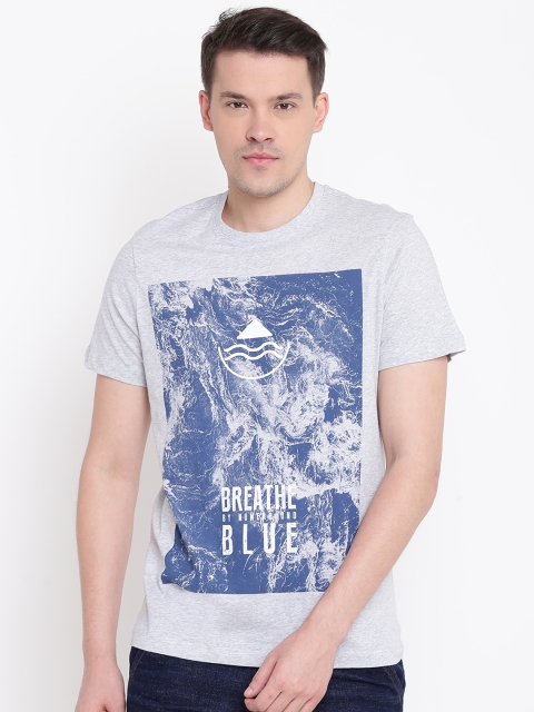 

Numero Uno Men Grey Melange Printed Round Neck T-shirt