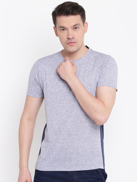 

Numero Uno Men Grey Melange & Navy Colourblocked Round Neck T-shirt
