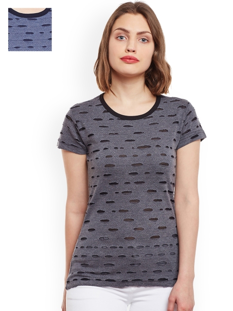

VIMAL JONNEY Women Set of 2 Self Design T-shirts, Charcoal