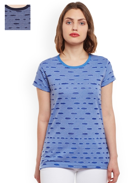 

VIMAL JONNEY Women Set of 2 Blue Self Design T-shirts