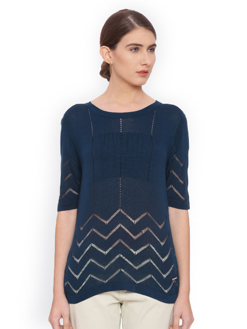 

Van Heusen Woman Women Blue Self-Design Top