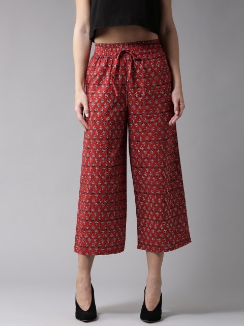 

Moda Rapido Women Red Straight Printed Cropped Palazzos