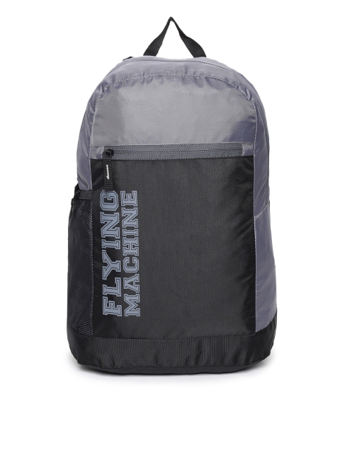 

Flying Machine Men Black & Grey Brand Logo Backpack