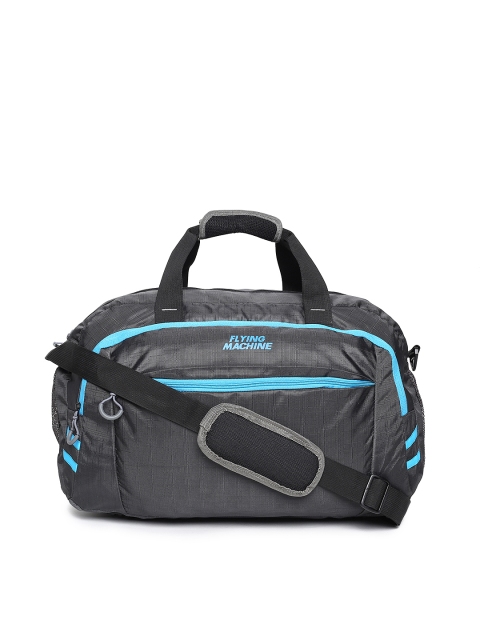 

Flying Machine Men Grey & Blue Brand Logo Duffel Bag