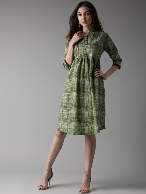 

HERE&NOW Women Green Printed A-Line Dress