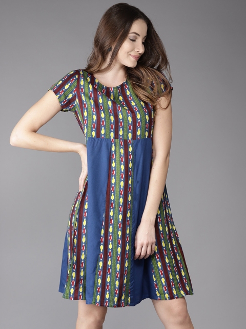

HERE&NOW Women Blue Printed A-Line Dress