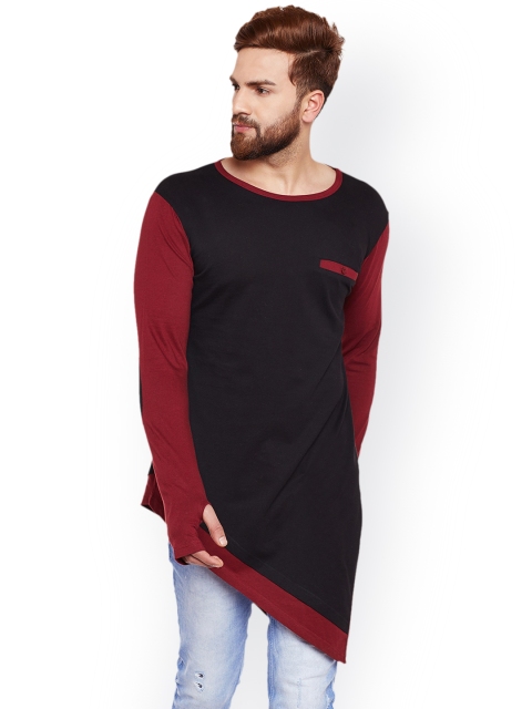 

Hypernation Men Maroon & Black Colourblocked Round Neck T-shirt