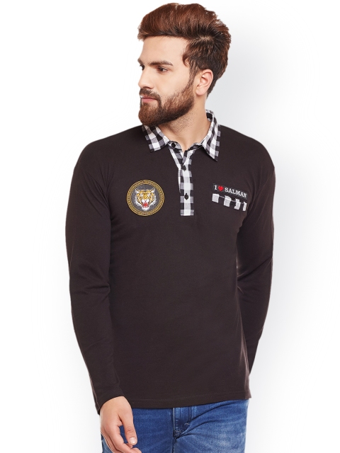

Hypernation Men Black Solid Polo Collar T-shirt