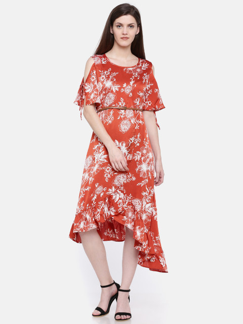 

Deal Jeans Women Rust Red Printed A-Line Dress