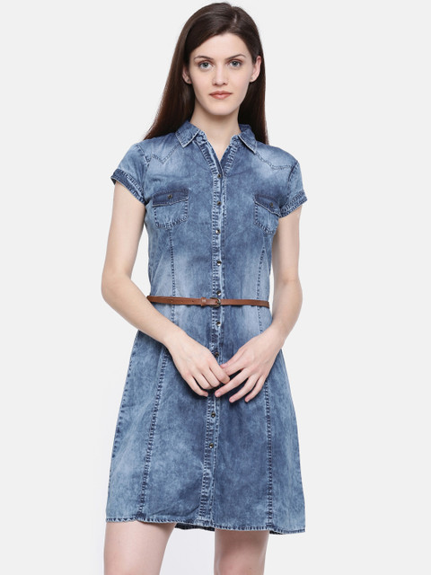 

Deal Jeans Women Blue Faded Shirt Dress
