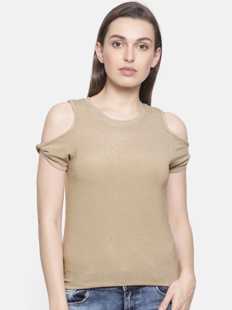 

Deal Jeans Women Beige Solid Cold-Shoulder Top