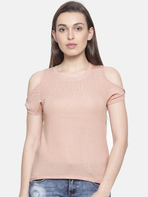 

Deal Jeans Women Peach-Coloured Solid Cold-Shoulder Top