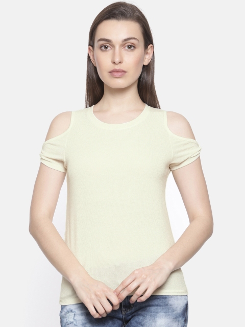 

Deal Jeans Women Off-White Solid Cold-Shoulder Top