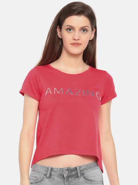 

Deal Jeans Women Coral Solid Round Neck High Low T-shirt