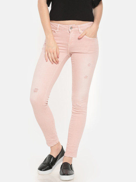

Deal Jeans Women Pink Skinny Fit Mid-Rise Low Distress Jeans