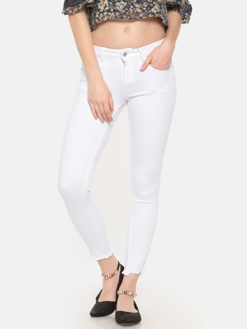 

Deal Jeans Women White Skinny Fit Mid-Rise Clean Look Stretchable Cropped Jeans