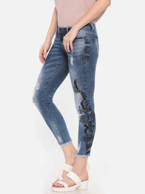 

Deal Jeans Women Blue Skinny Fit Mid-Rise Mildly Distressed Cropped Jeans